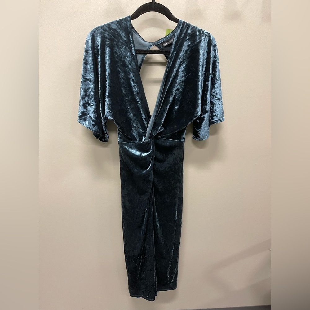 Zara Backless Velvet Dress in Deep Green/Blue
